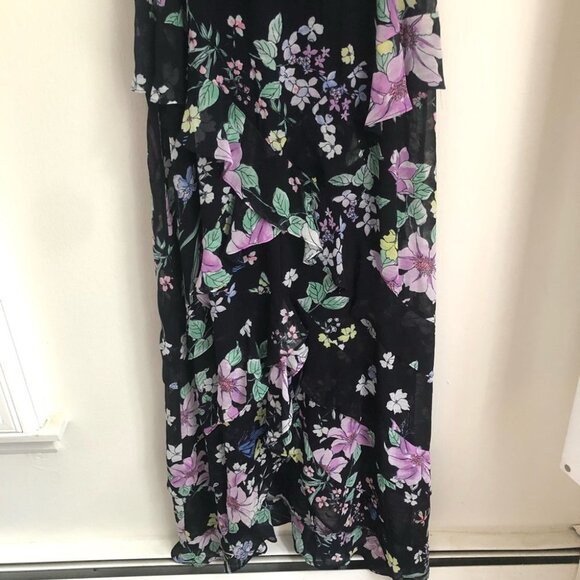 Great Jones size 10 Floral Halter Ruffle Hem Maxi Dress Black Purple - Picture 6 of 11